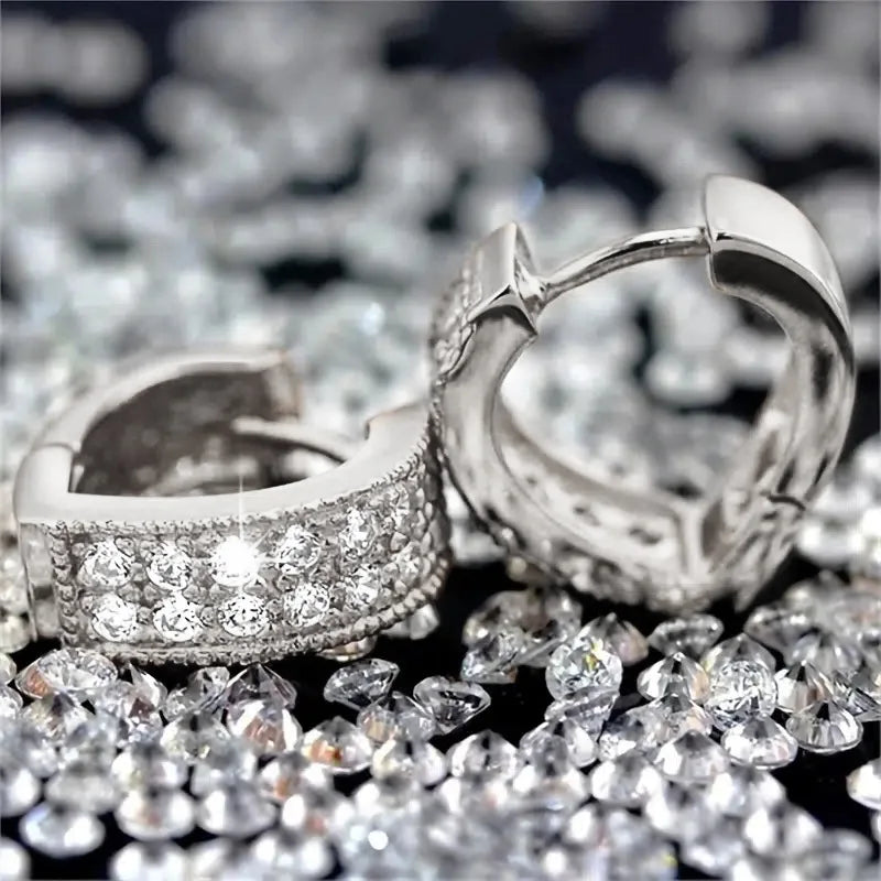 CAOSHI Dainty Heart Shaped Hollow Design Sparkling Cubic Zirconia Earring for Bride Wedding Party CZ Hoop Earrings for Women Men