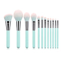 Custom Logo Private Label 12-Piece Makeup Brush Set Light Blue Synthetic Hair Soft Smudge Fan Brush Concealer Face Plastic