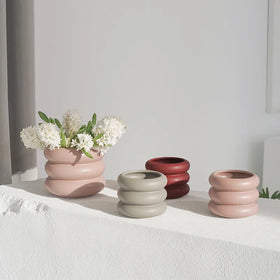 Modern Nordic Style Round Ceramic Flower Pot Vase with Colorful Abstract and Geometric Design for Hotels Home Decor Tabletop Use