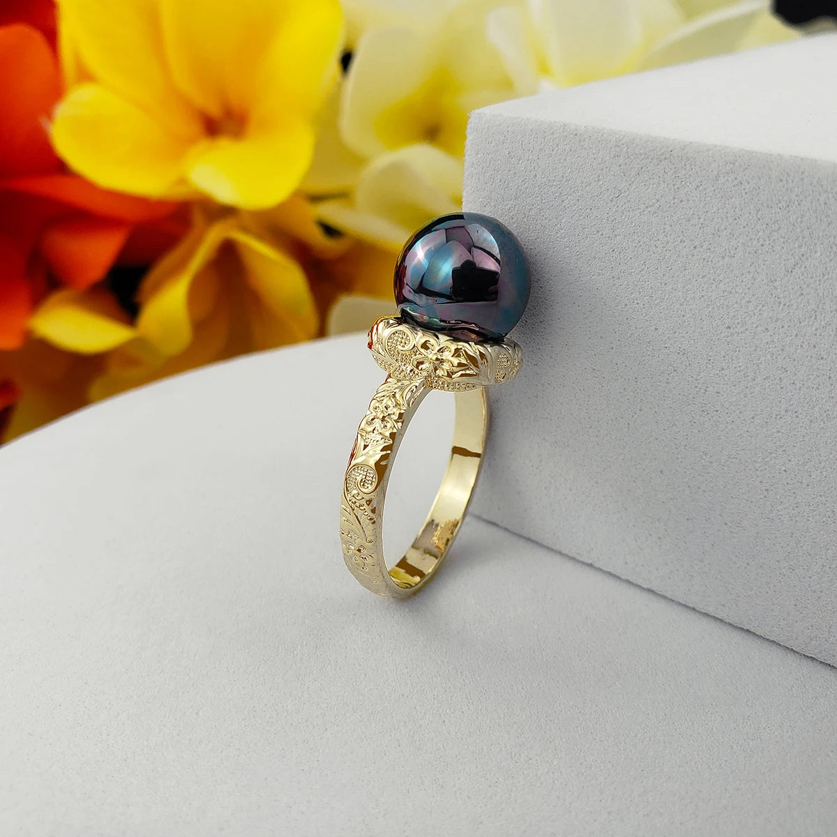 Hawaiian Rings Fashion 14K Gold Big Pearl Ring Women Jewelry Wedding Party