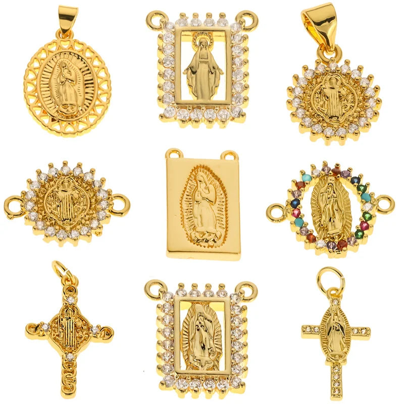 Religion CZ Charm PendantClear/Rainbow Cubic Zirconia Micro Pave Charm Virgin Mary Pendant Necklaces Gold Color Jewelry