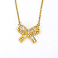 2023 New Exquisite Shiny Cubic Zircon Oxide Bow Shape Necklace Stainless Steel Bow Pendant Necklace for Women