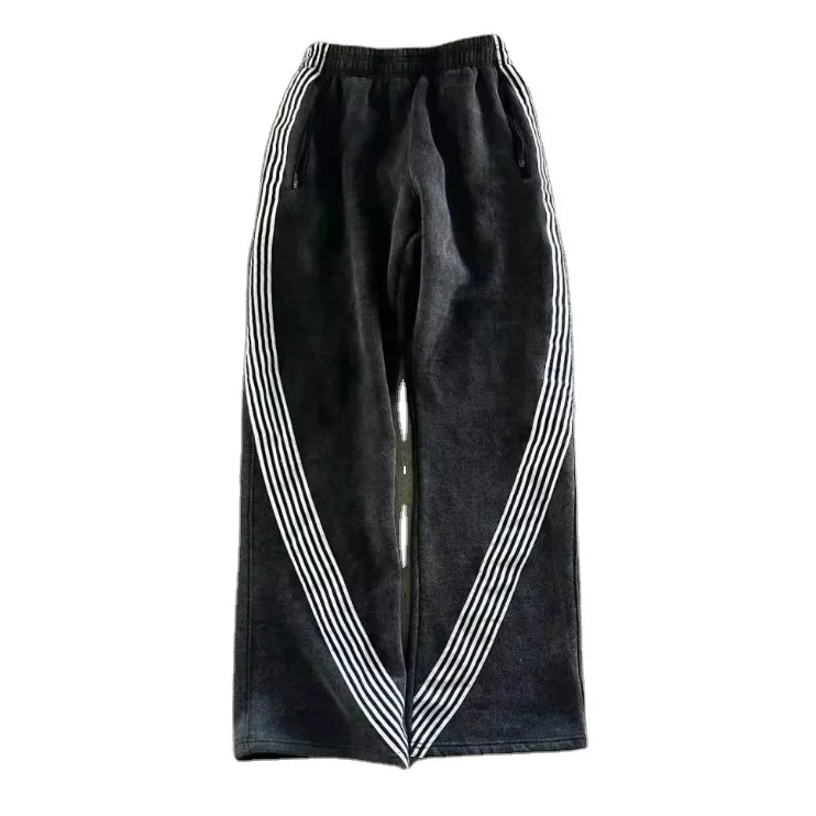 Men's Casual Straight-Leg Knit Sweatpants With High Elastic Waist OEM Service Loose Fit Striped Design