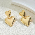 Fashionable Elegant Dangle Earrings Hypoallergenic Double Heart Gold Plated Chunky Drop Earrings