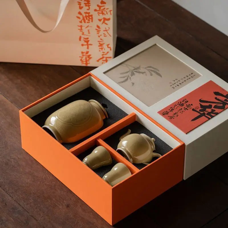 Ding Ware Huang Fanghua Ruyi Porcelain Kung Fu Tea Set Retro Teapot With Two Cups Set Business Gifts