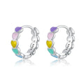 Valentine Gift Girls 925 Sterling Silver Rainbow Enamel Heart Hoop Earrings