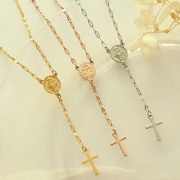 New Fashion Stainless Steel Chain Jesus Cross Pendant Rosary Christian Necklace for Women Men