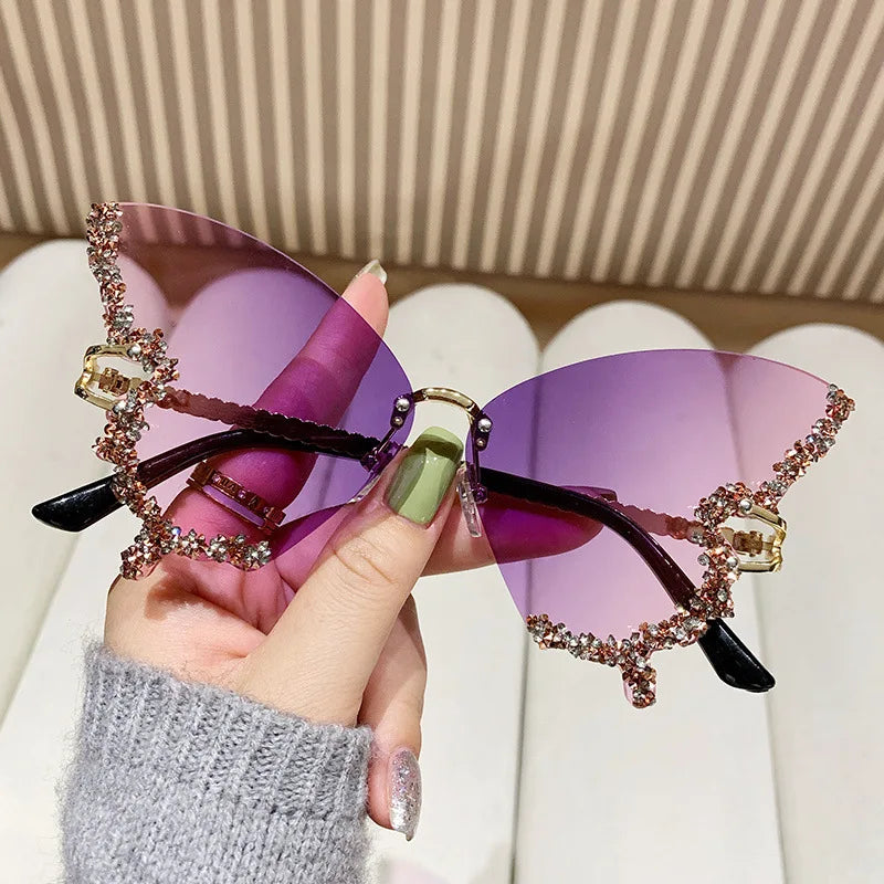 Fashion Square Sunglasses Women Luxury Designer Butterfly Rimless Oversized Sun Glasses