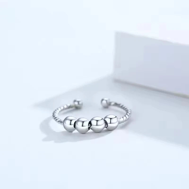Trendy Jewelry 925 Sterling Silver Adjustable Spinner Ring Stress Relief Beads Open Ring