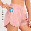 Custom Logo Women's 2 in 1 Running Shorts With Liner Athletic Sweat Shorts Quick Drying Hiking Jogger Shorts With Zipper Pockets