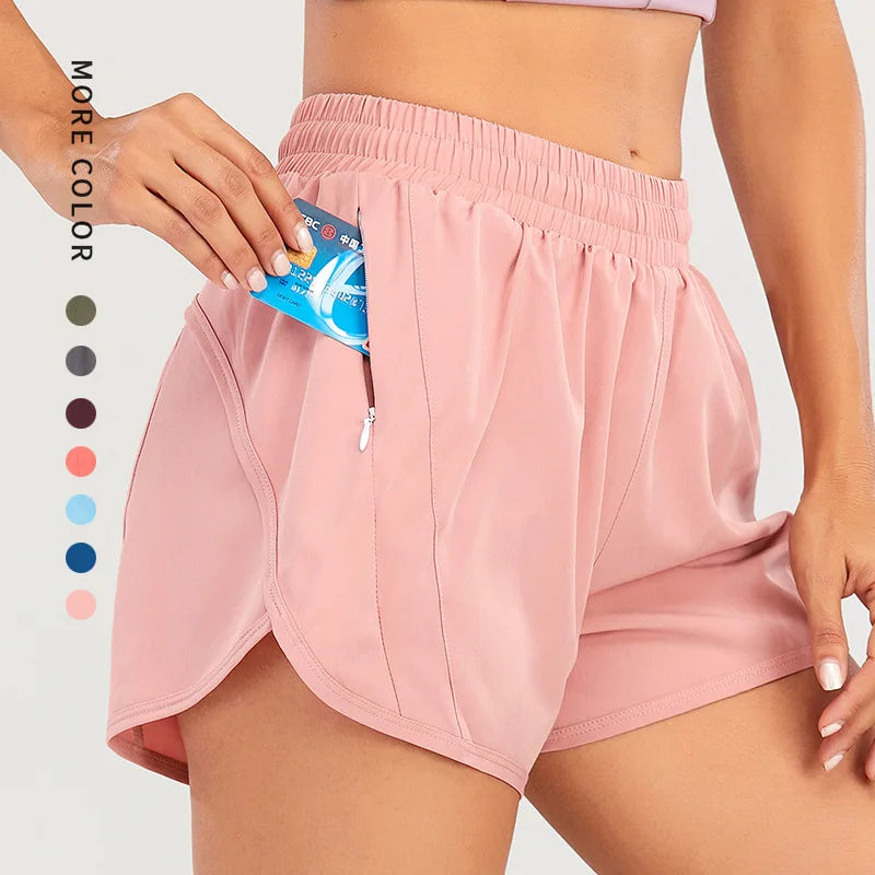 Custom Logo Women's 2 in 1 Running Shorts With Liner Athletic Sweat Shorts Quick Drying Hiking Jogger Shorts With Zipper Pockets