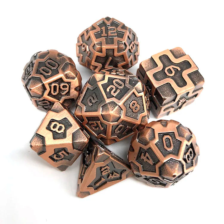 Wholesale High Quality Antique Bronze Color 14-20mm Zinc Alloy 7-Piece D&D Polyhedral Dice Set