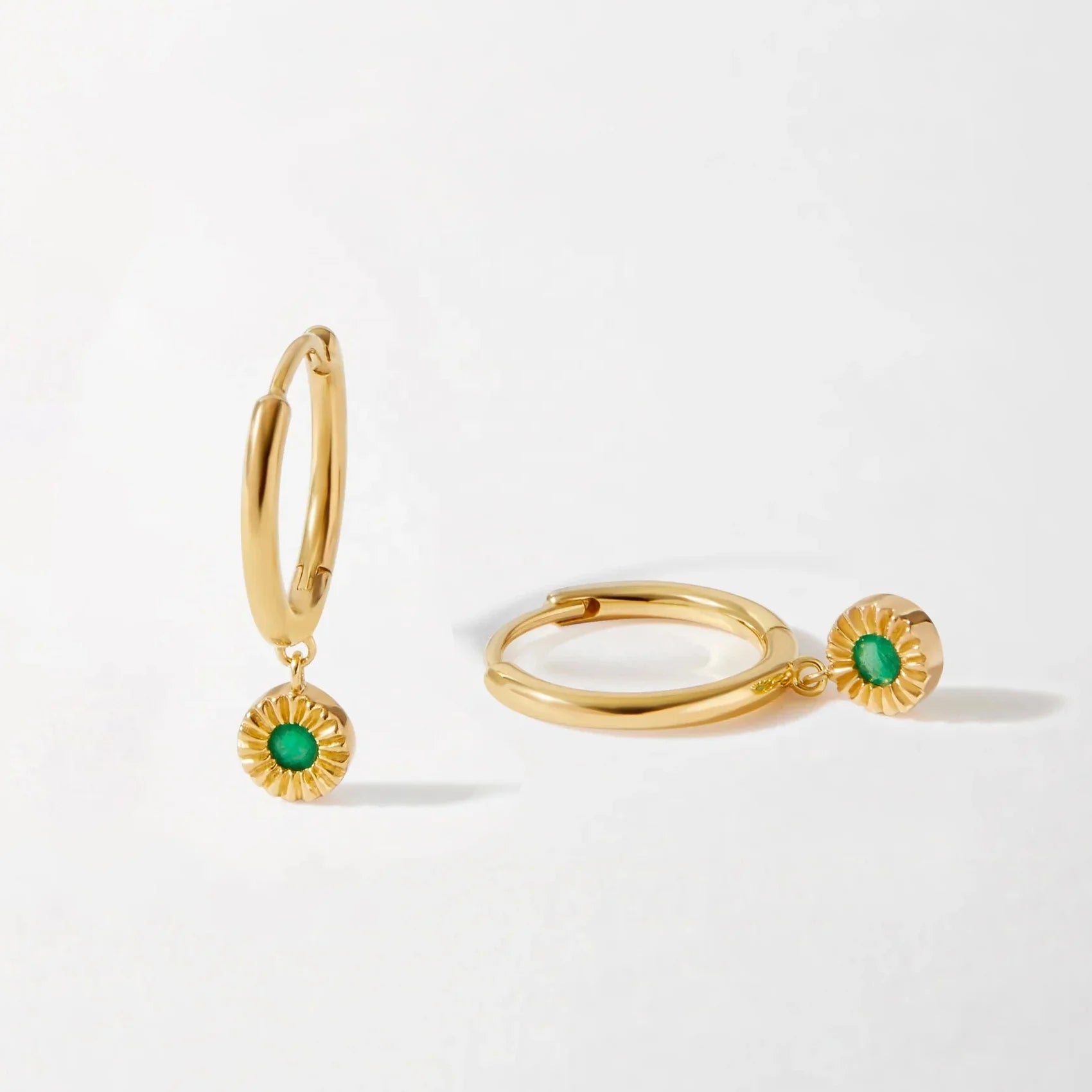 LOZRUNVE Fashion Jewelry Wholesale Hot Selling 925 Sterling Silver Dainty Emerald Sun Drop Hoop Earring