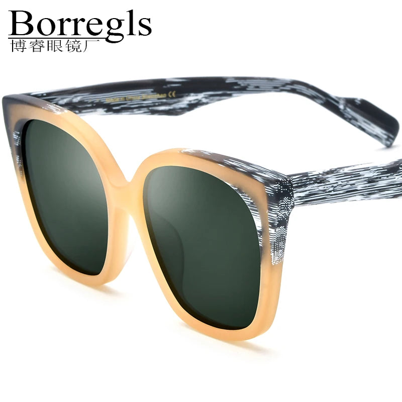Borregls Matte Acetate Multicolour Polarized Sunglasses UV400 Men Brand Designer Big Oversize Square Sun Glasses Women 19347T