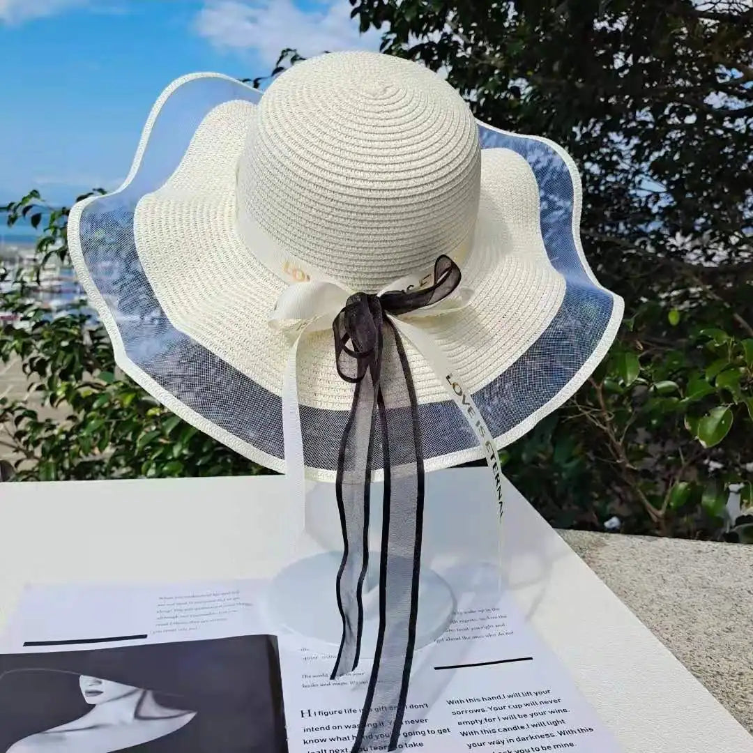 Wholesale New Designer Wide  Brim  British Sunshade  Ladies Beach Paper Straw Hat for Women