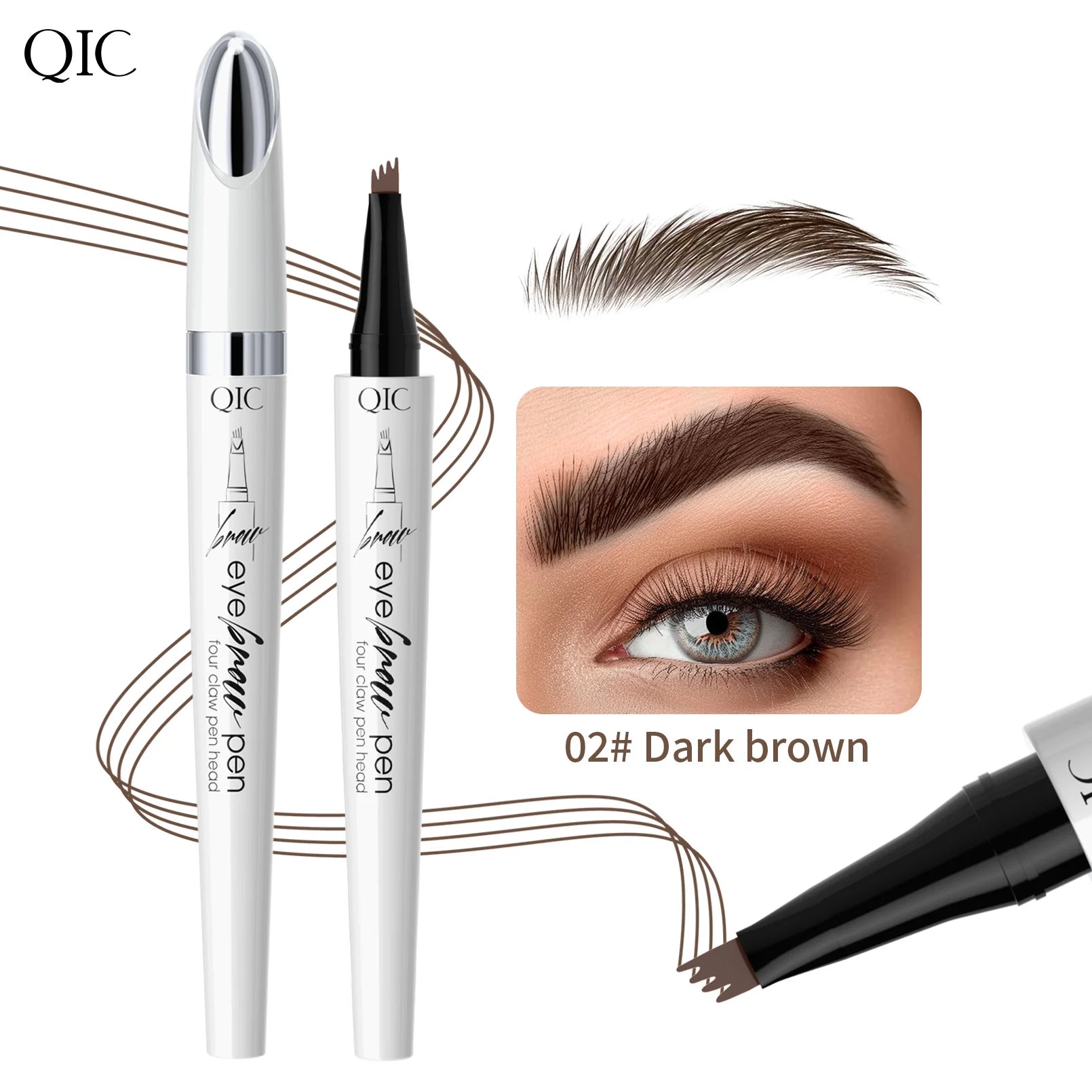 Natural 4-Head Liquid Eyebrow Pencil with Soft 3D Features Waterproof Forktip Brow Gel Pen