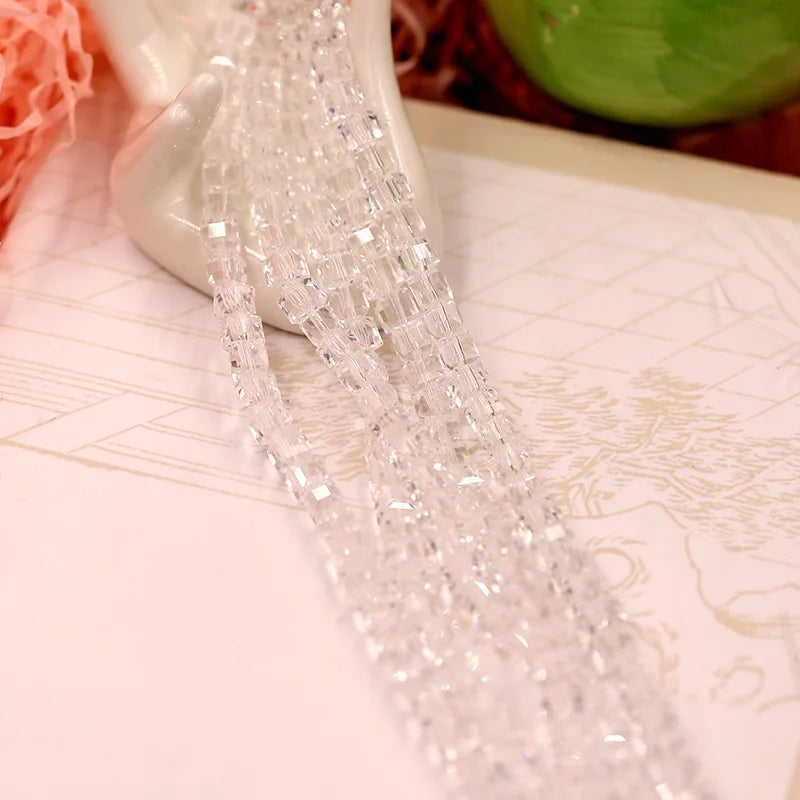 4mm Cube Square  Glass Beads Faceted Crystal Loose Beads for Jewelry Making