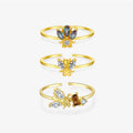 FUAMAY Fashion Gold Insect Bee Ring 18K Gold Plated 925 Silver Geometric Zircon Honey Bee Open Ring for Women