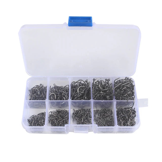YOUME Black Carbon Steel Fishhooks 1000PCS/Box with Hole 3-12# Barbed Carp Fishing Accessories