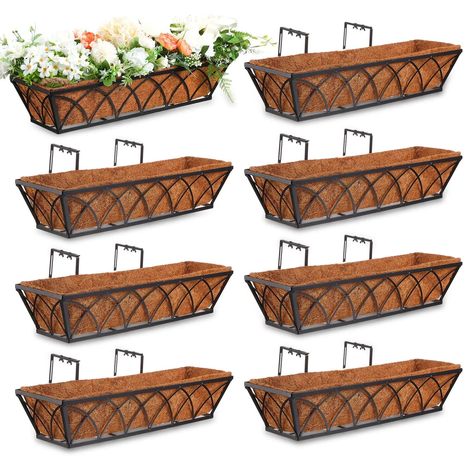 Wall Planters Large Fence Planters for Outdoor Plants With Coconut Liner Metal Deck Railing Flower Basket
