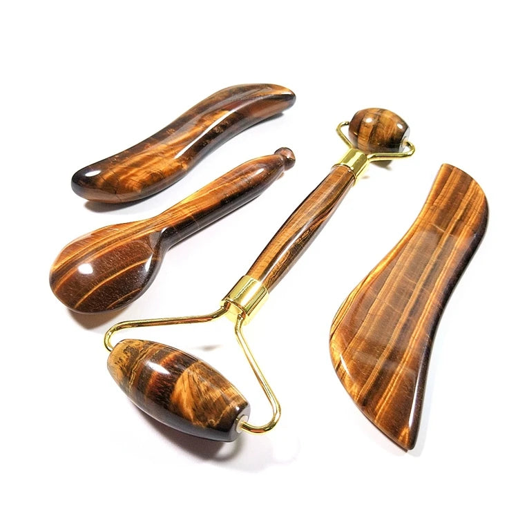 Diy Best Wholesale Facial Jade Roller Massage Yellow Tiger EyeRoller Gua Sha Set