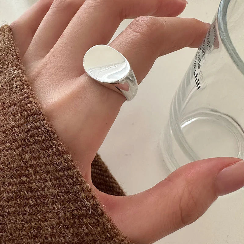 Irregular Shape 925 Sterling Silver Adjustable Signet Rings for Women