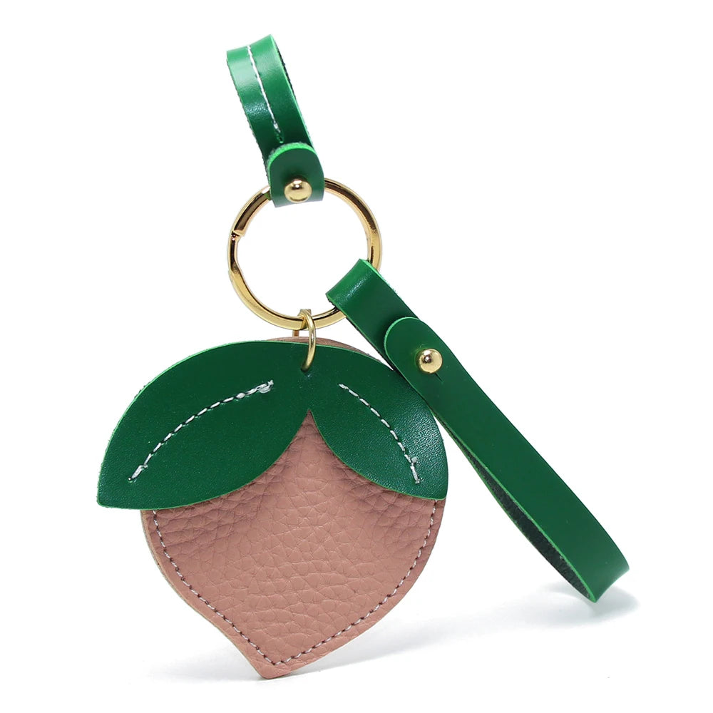 PU Peach Keyring Leather Fob Coin Case Protective Cover Access Card Keychain Bag Accessories Holder Hotel Key Tag Peach Keychain