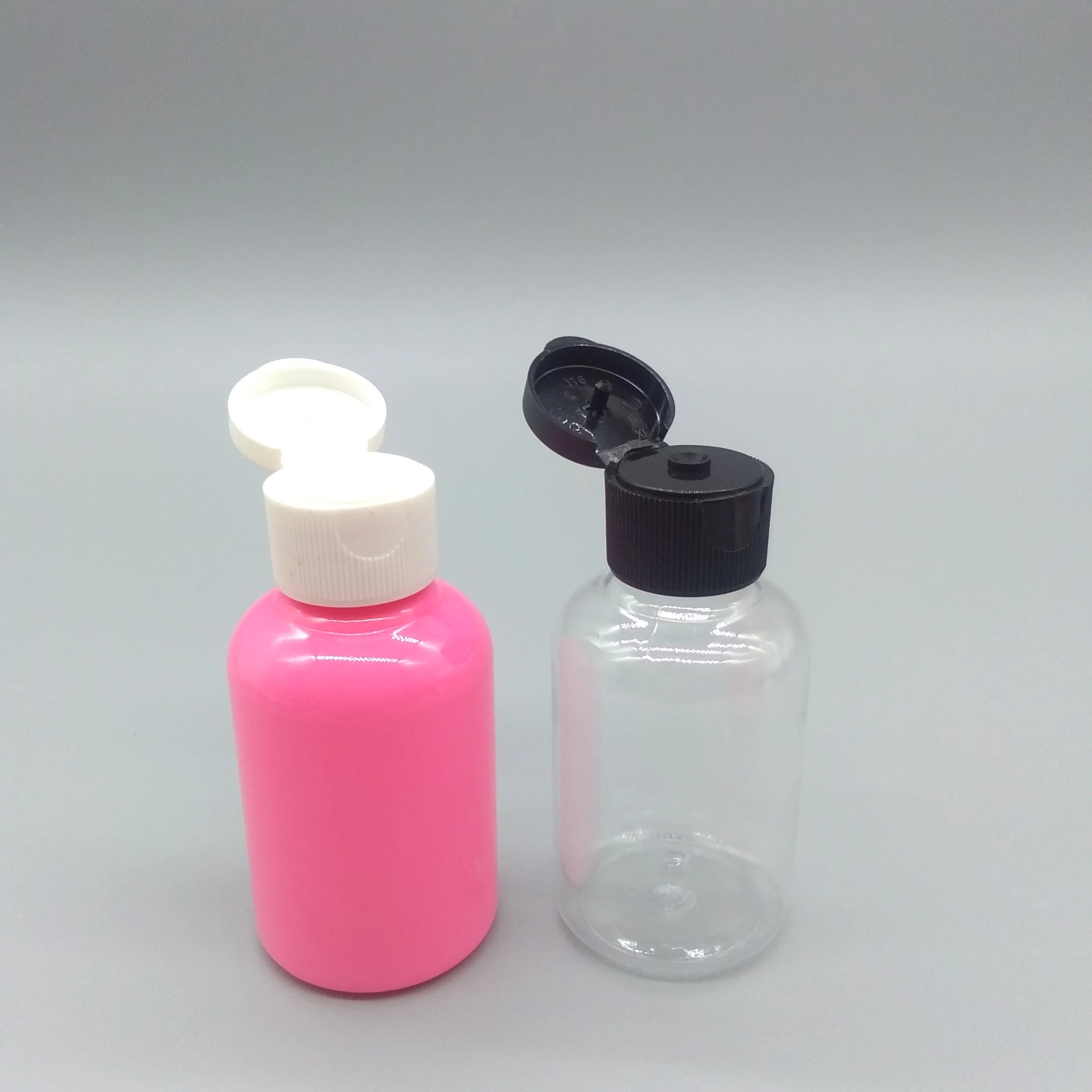 Pink Transparent 50ml Boston Round Plastic Bottle with Screw Cap Screen Printing Lotion & Face Cream