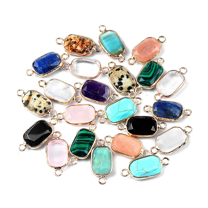 Natural Crystal Double Hole Rectangular Cut Pendant DIY Bracelet Necklace Accessory Connector Stone Beads Jewelry Accessories