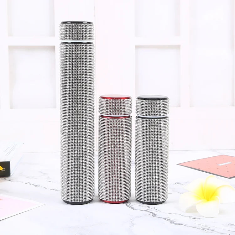 304 Stainless Steel 500ml Diamond Insulated LED Smart Bling Tumbler Cup with Rhinestones Water Bottle