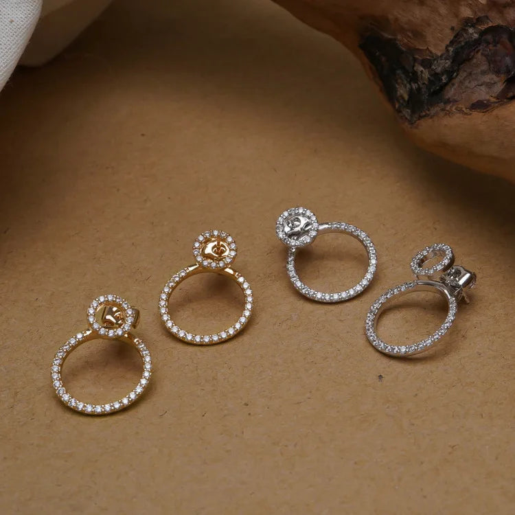 Gold Silver Full Diamond Circle Earrings Plated With Real Gold 925 Silver Needle Circle With Diamond Earrings