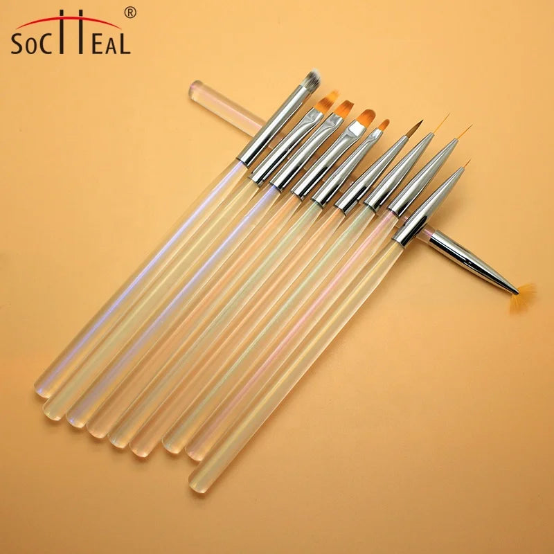 2022 New Products Manicure Brush Kits Nylon Hair Liner Gel Oval Flat Smudge Fan Ombre Universal Nail Brush