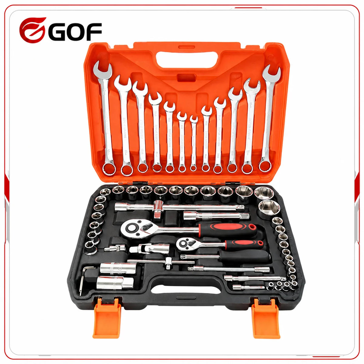 61-Piece CR-V Multi-Functional Household Car Repair Tool Set 1/4 Inch Drive Socket Ratchet Wrench Carbon Steel Hard Case Hand MegaBDM