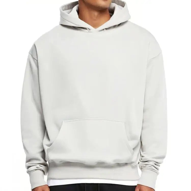 Men's Winter Heavyweight Polyester/Cotton Hoodie 340 Grams 3D Embroidery Minimalist Solid Color Design Oversized Drop-Shoulder