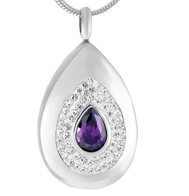 Vintage Children's Crystal Teardrop Stainless Steel Water Drop Cremation Urn Pendant Ashes Necklace Keepsake Memorial