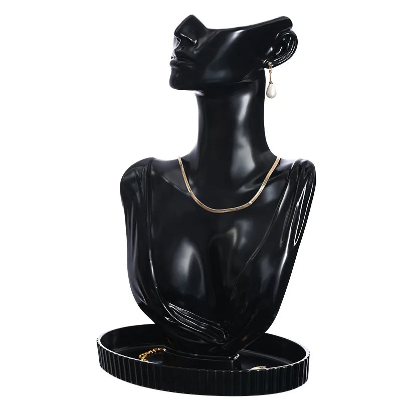 Cheap Black Plastic Portrait Model Bust Necklace Chain Earrings Jewelry Store Display Rack