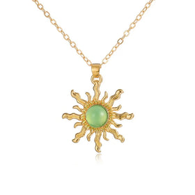 Wholesale Custom Make Women Cool Gold and Light Green Acrylic Sun Necklace Stainless Steel Chain Green Sun Star Necklace