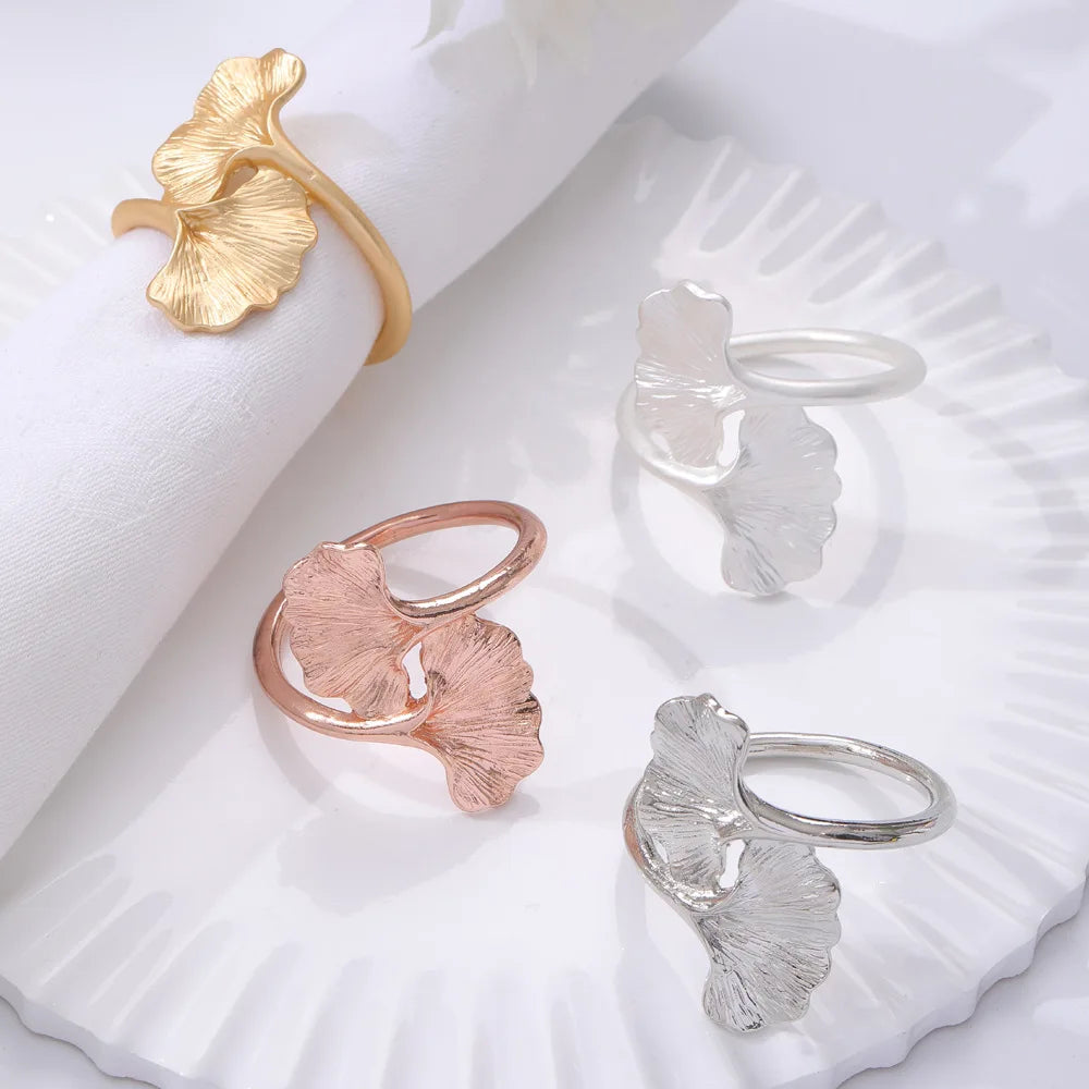 Rose Gold Silver Creative Ginkgo Leaf Metal Napkin Ring Holder Buckle for Wedding Party Home Dinning Room Table Decoration