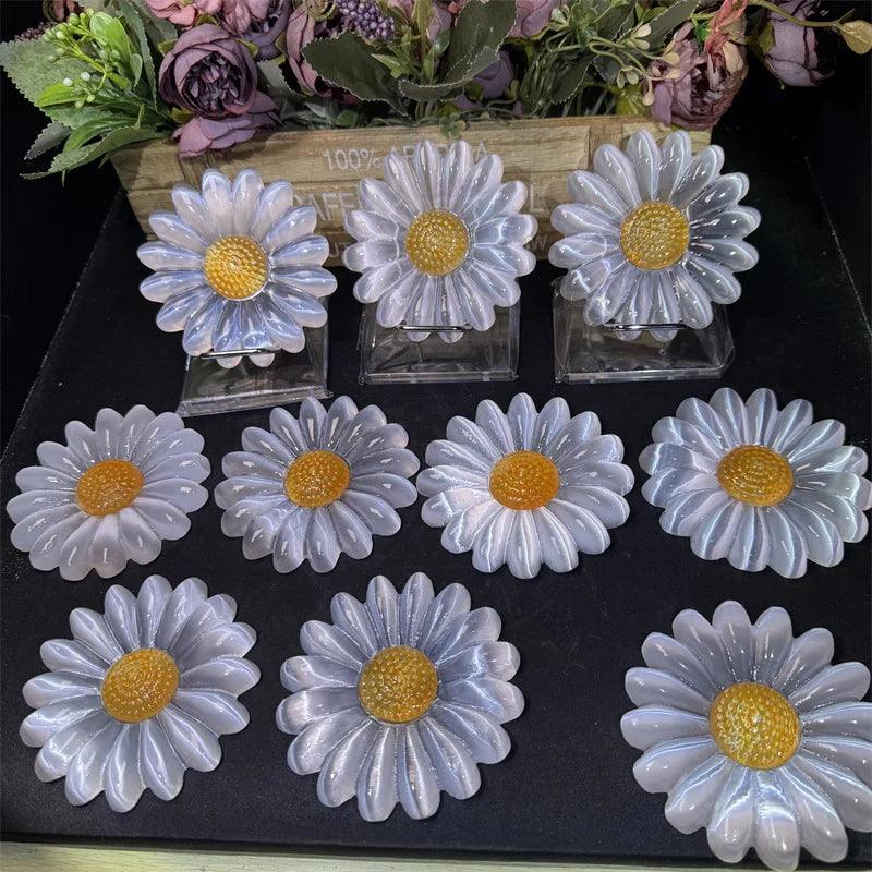 Wholesale Price Gemstone Crystal Carving Selenite Sunflower Carving for Wedding Gift