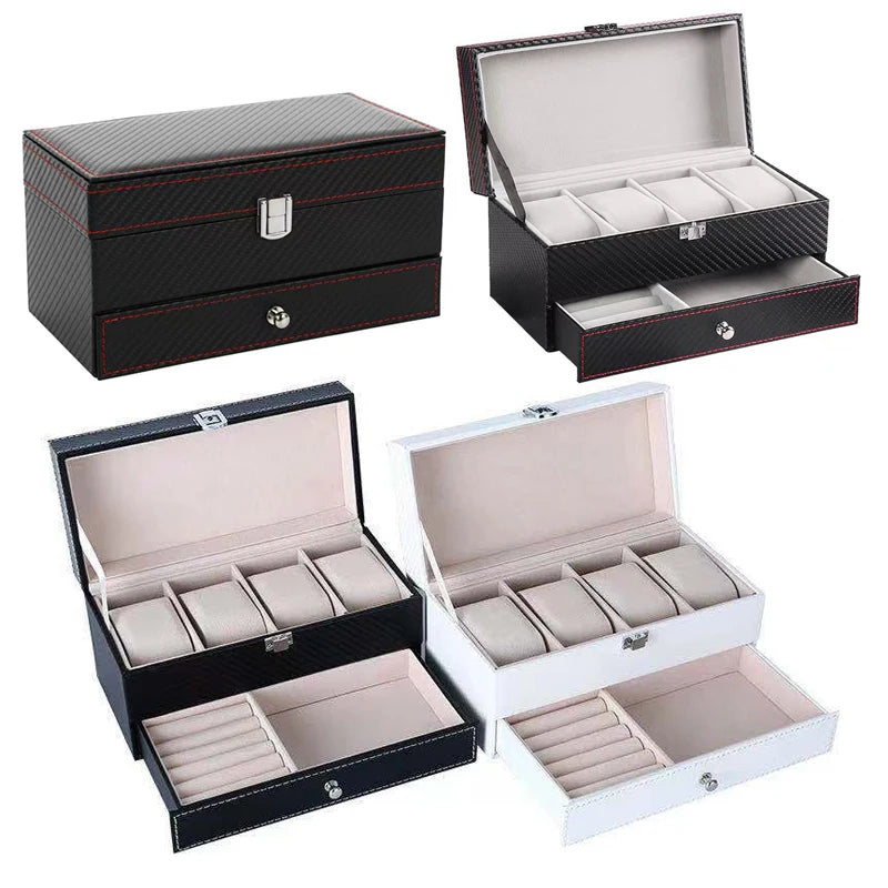 Wholesale Luxury Multifunctional PU Leather Jewelry Organizer 4-Watch Storage Drawer for Your Valuable Timepieces