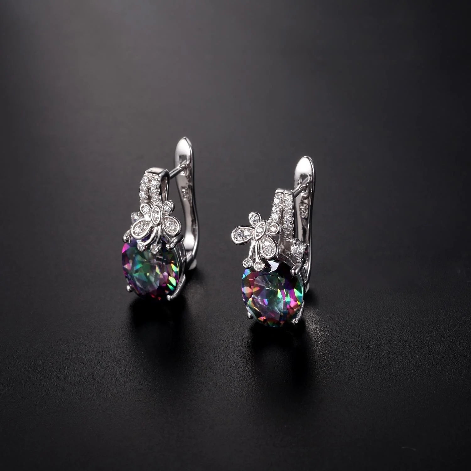 Abiding Oval Colorful Natural Big Gemstone 925 Sterling Silver Nature Inspired Clip One Butterfly Earrings Women Jewelry