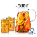 1.8L Heat Resistant Borosilicate Carafe Clear Iced Tea Jug Glass Pitcher with Lid and Handle