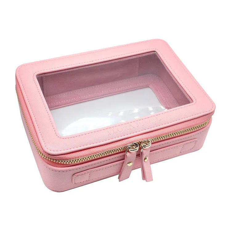 New Arrival Custom Private Label Waterproof PU Leather Toilet Bag Travel Clear PVC Makeup Cosmetic Bag