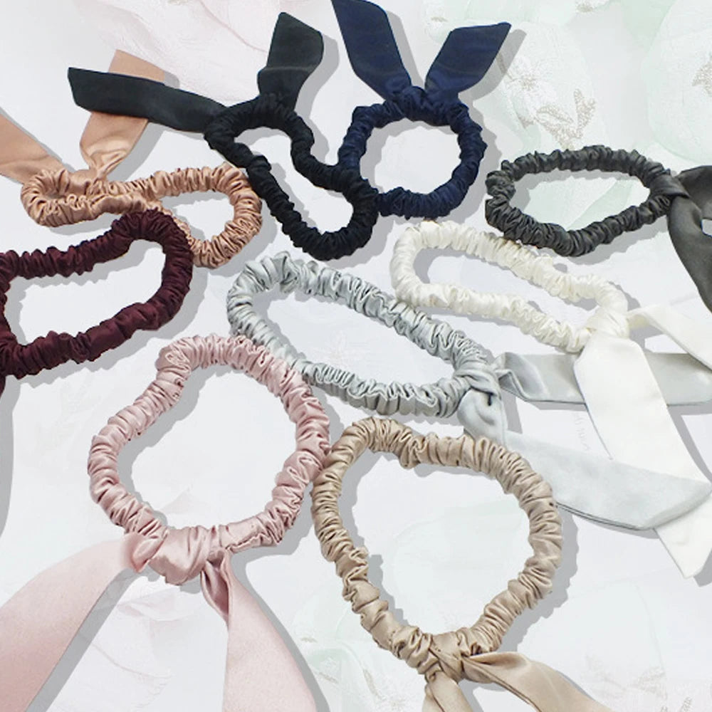QINGYAN Elegant Made to Order Silk Style Bow Hair Ties Damage Free Scrunchies for Sensitive Hair Care