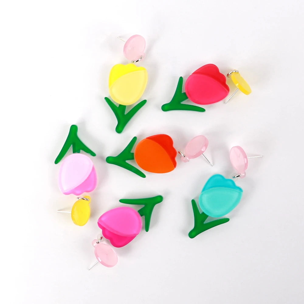 Wholesale Yiwu Small Commodities Tulip Ornaments Pretty Girl Best Friend Gift Colorful Flowers Acrylic Drop Earrings Romantic