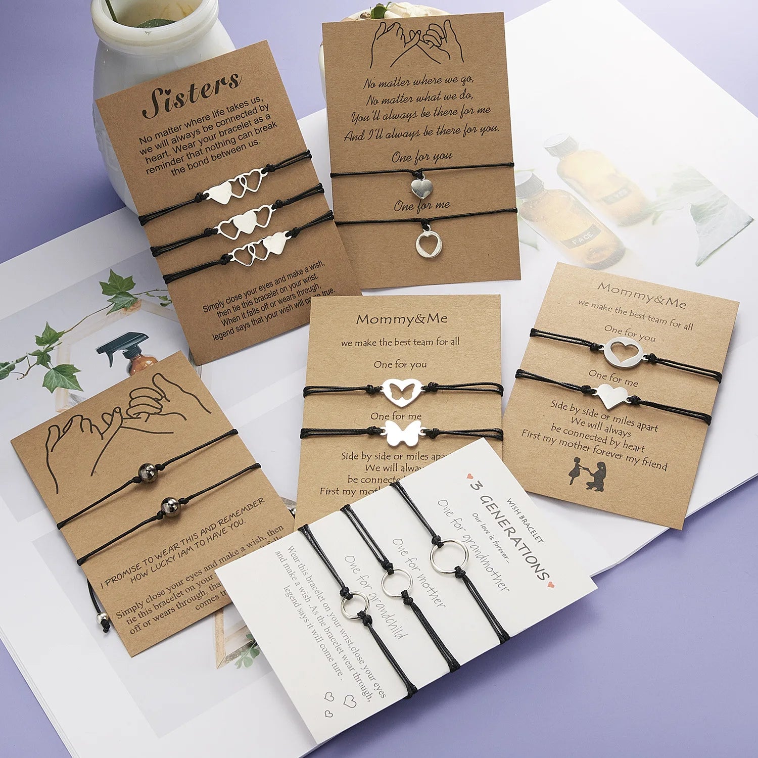 Stainless Steel Heart Butterfly Couple Bracelets for Mommy Grandma Sister Generation Friendship Fashion Jewelry Card Bracelet
