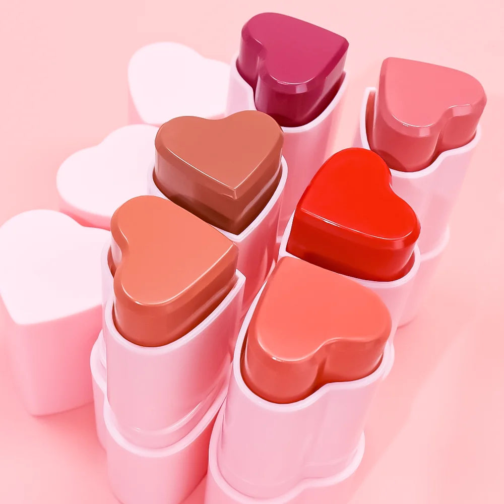 Wholesale Lip Cheek Face Makeup Natural Matte Cream Blusher Stick Vegan Private Label Heart Blush Stick
