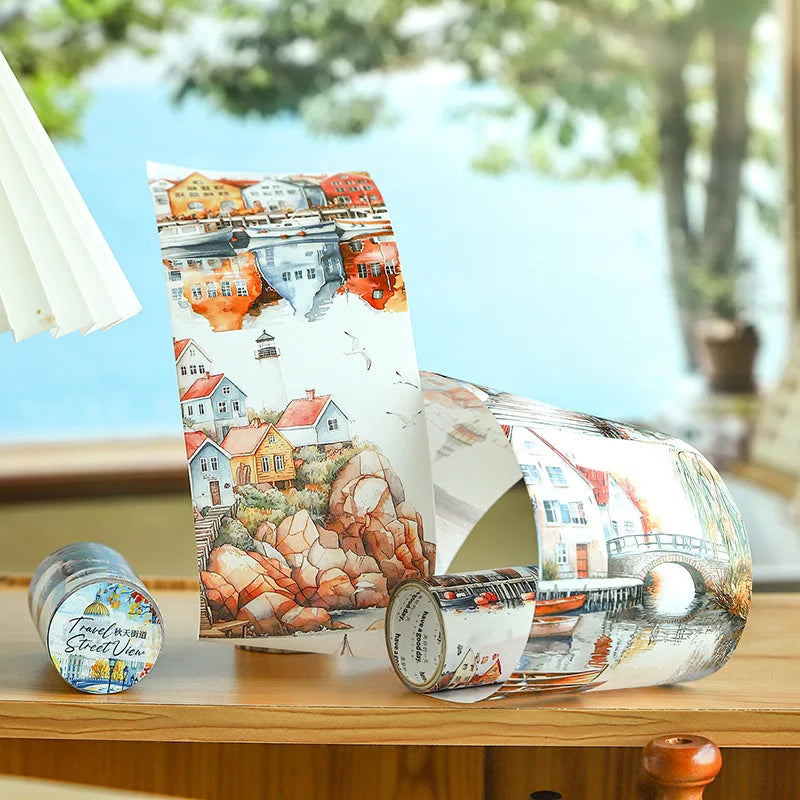 1Roll Tape Traveling Streetscape Series Large Landscaping Tape European Vintage Priming Collage