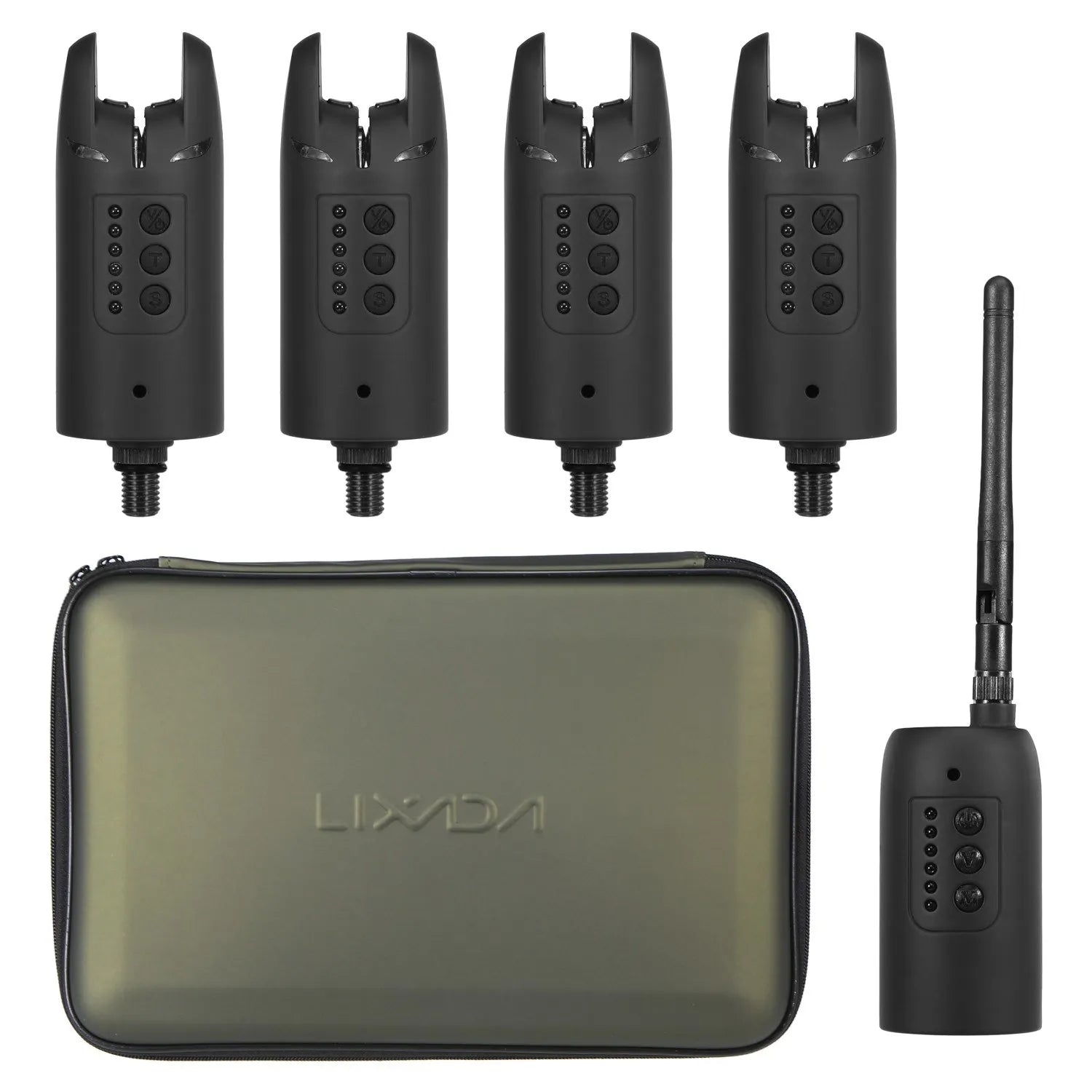 Wireless Digital Fishing Alarm Set Fishing Bite Sound Alert Kit Changeable Color LED Alarm Indicator with Portable Case