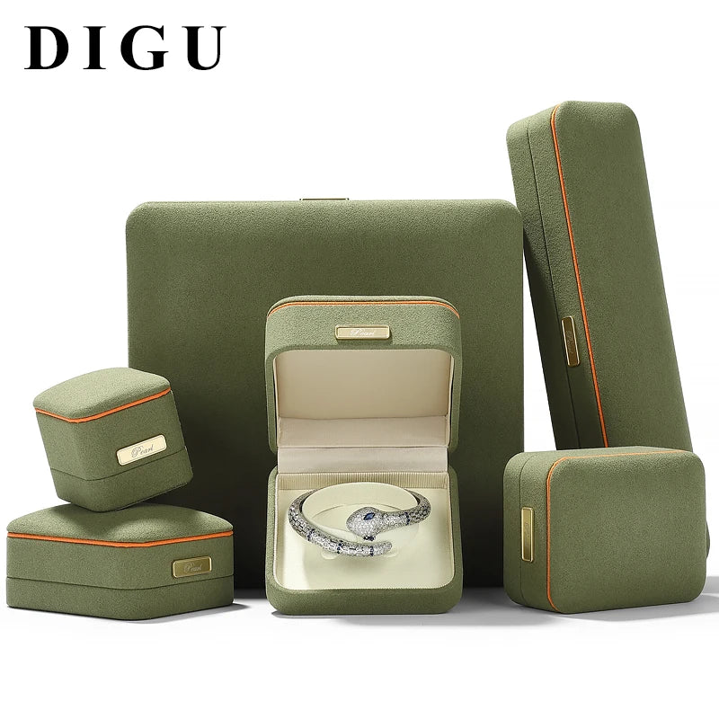 DIGU Custom Shaped Microfiber Simple Large Mini Gift Grass Green for Jewelry Set Packaging Jewelry Box